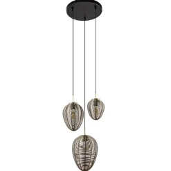 Straluma Ronde 3-lichts hanglamp Yaelle antiek brons met zwart> Eettafellampen|Draadlampen