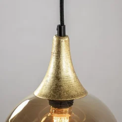 Straluma Ronde 3-lichts hanglamp zwart met goud en amber glas><noscript><img width=
