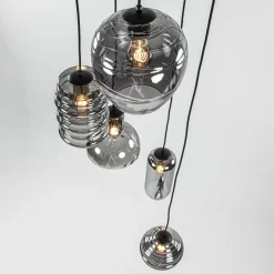 Straluma Ronde 5-lichts hanglamp zwart met diverse smoke glazen><noscript><img width=