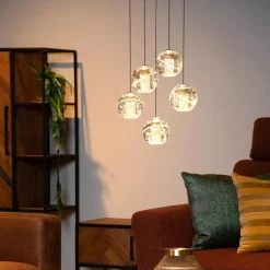 Straluma Ronde 5-lichts LED hanglamp goud met helder glas><noscript><img width=