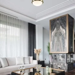 Straluma Ronde plafondlamp brons met wit glazen kap><noscript><img width=