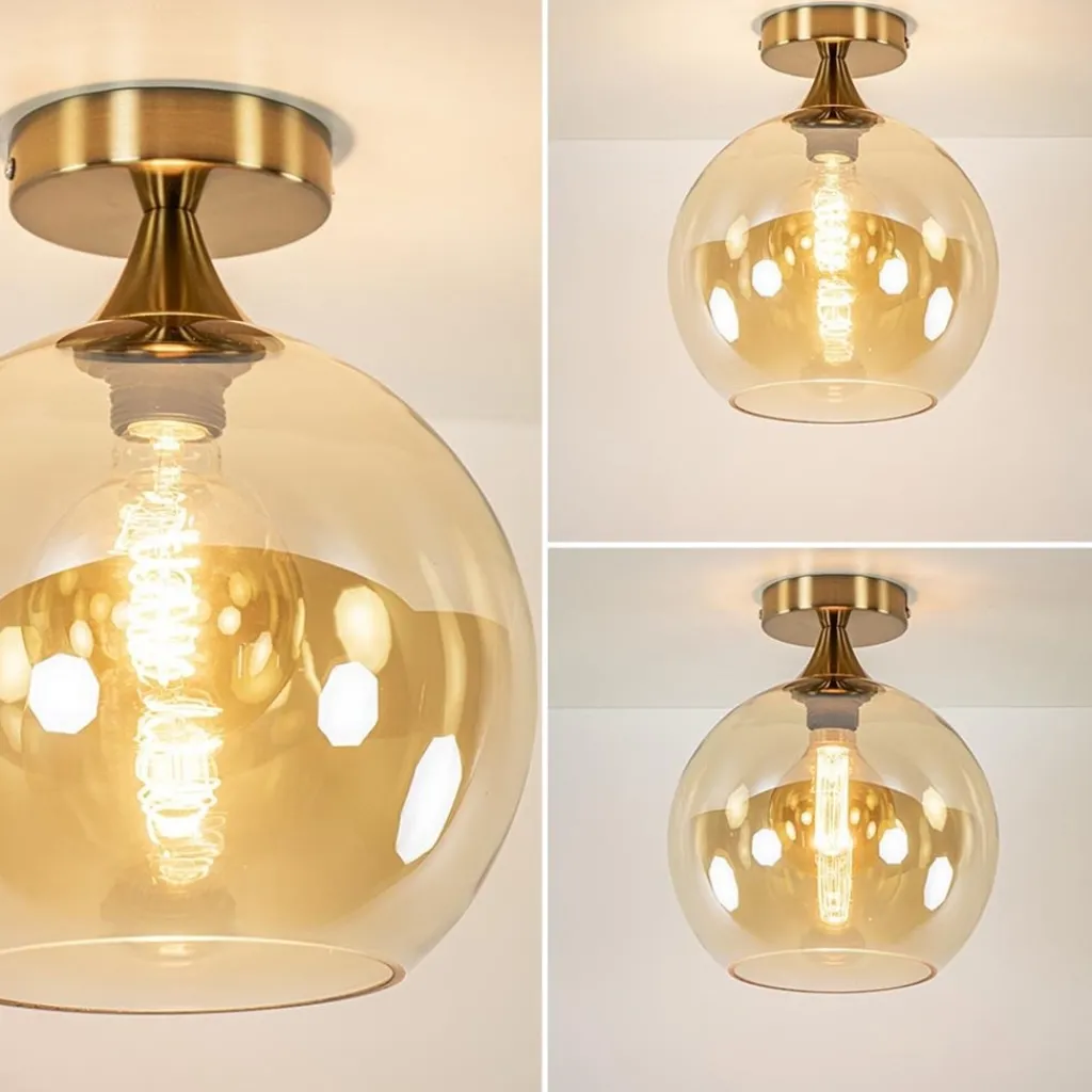 Straluma Ronde plafondlamp goud met amber glas> Plafondlampen|Klassieke Verlichting