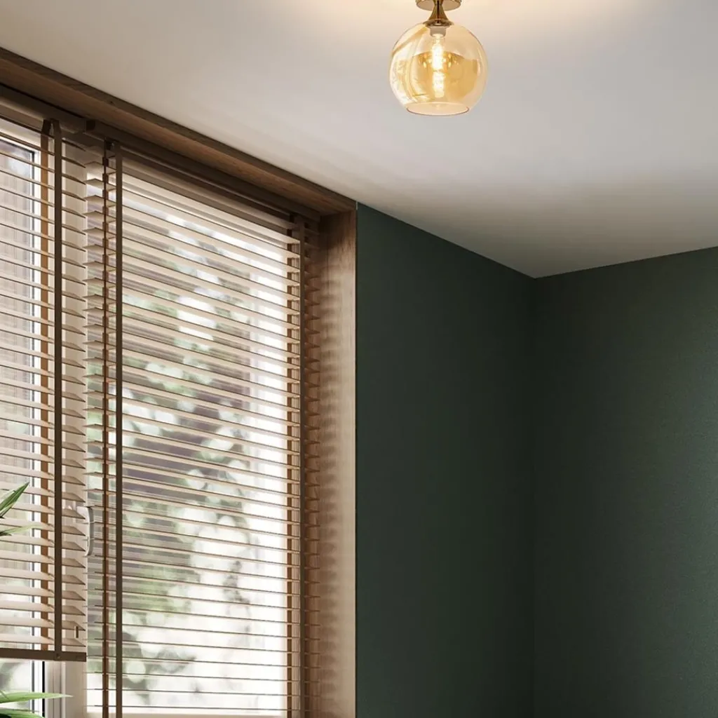 Straluma Ronde plafondlamp goud met amber glas> Plafondlampen|Klassieke Verlichting