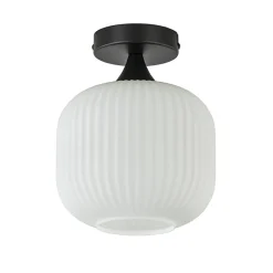 Straluma Ronde plafondlamp retro zwart met wit glas><noscript><img width=