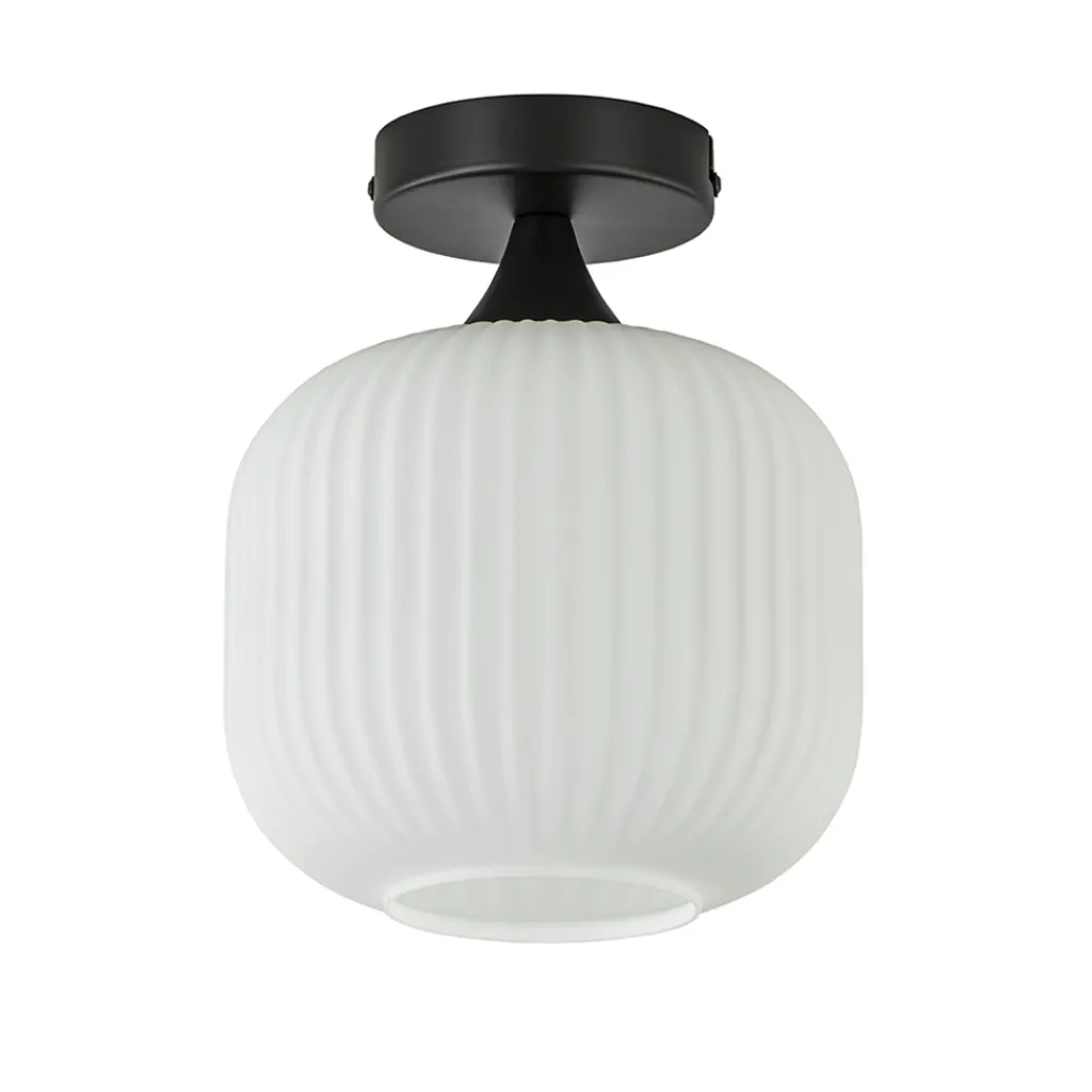 Straluma Ronde plafondlamp retro zwart met wit glas> Plafondlampen|Retro Verlichting