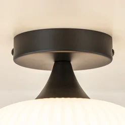 Straluma Ronde plafondlamp retro zwart met wit glas><noscript><img width=