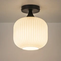 Straluma Ronde plafondlamp retro zwart met wit glas><noscript><img width=