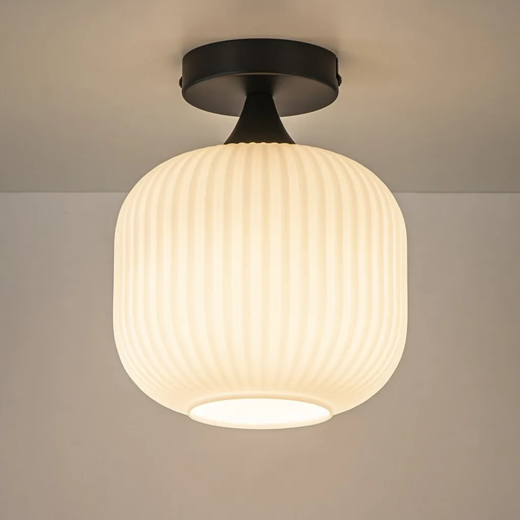 Straluma Ronde plafondlamp retro zwart met wit glas> Plafondlampen|Retro Verlichting