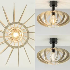 Straluma Scandinavische plafondlamp mat zwart met houten kap><noscript><img width=