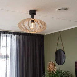 Straluma Scandinavische plafondlamp mat zwart met houten kap><noscript><img width=