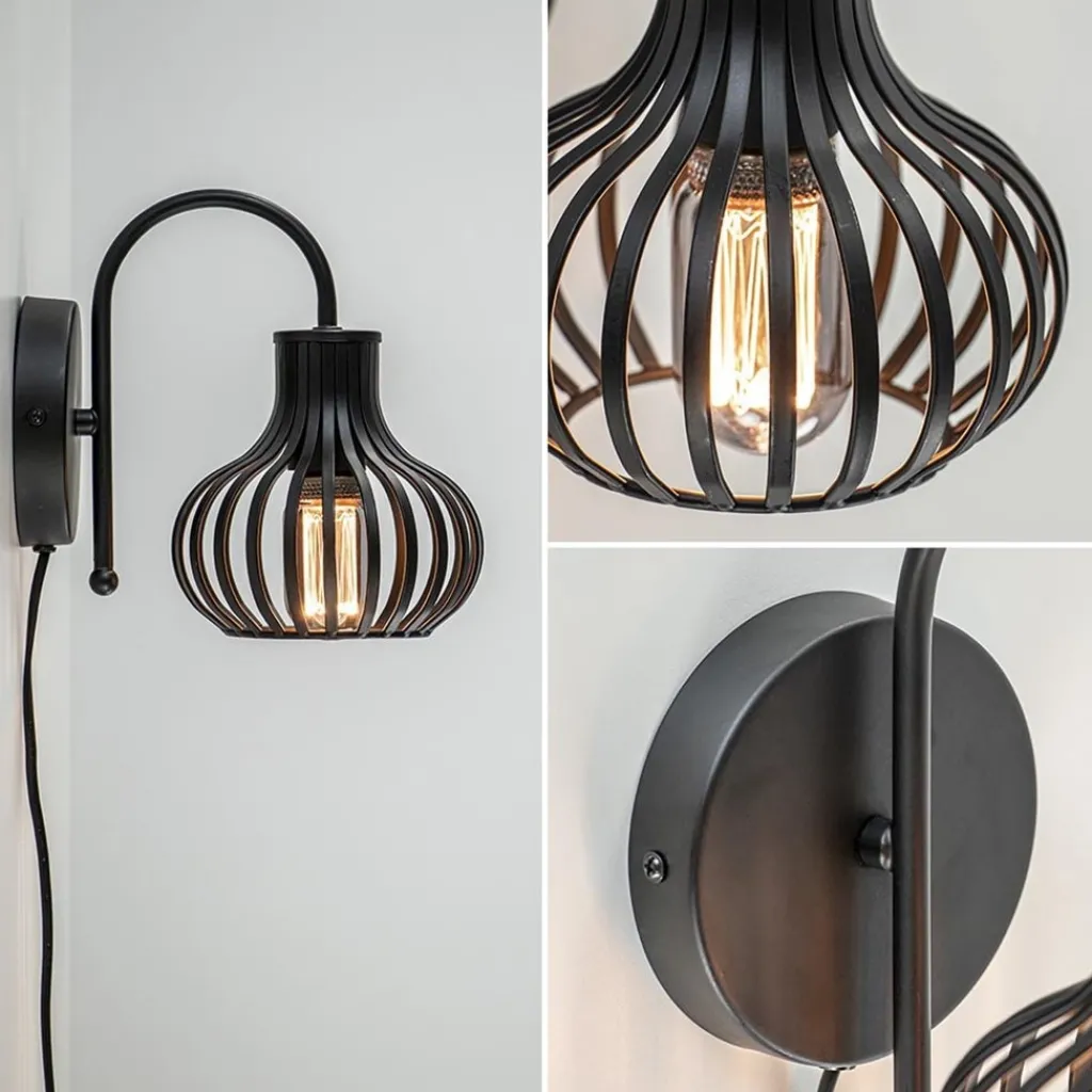Straluma Scandinavische wandlamp mat zwart met snoer> Draadlampen|Woonkamerlampen