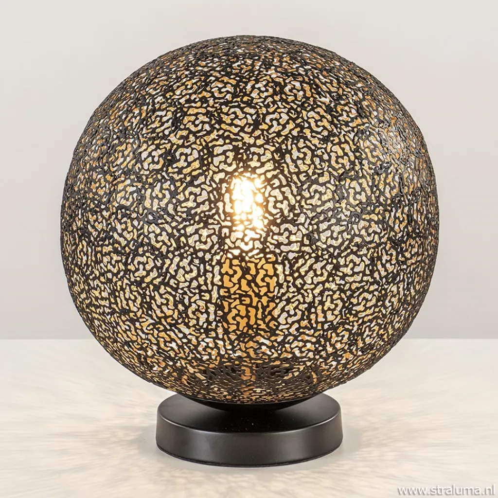 Straluma Sfeervolle tafellamp zwart/goud rond> Tafellampen|Moderne Verlichting