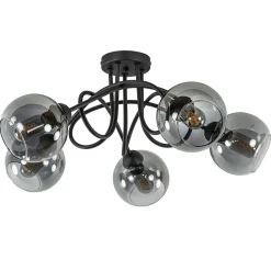 Straluma Sierlijke plafondlamp zwart met smoke glazen bollen><noscript><img width=