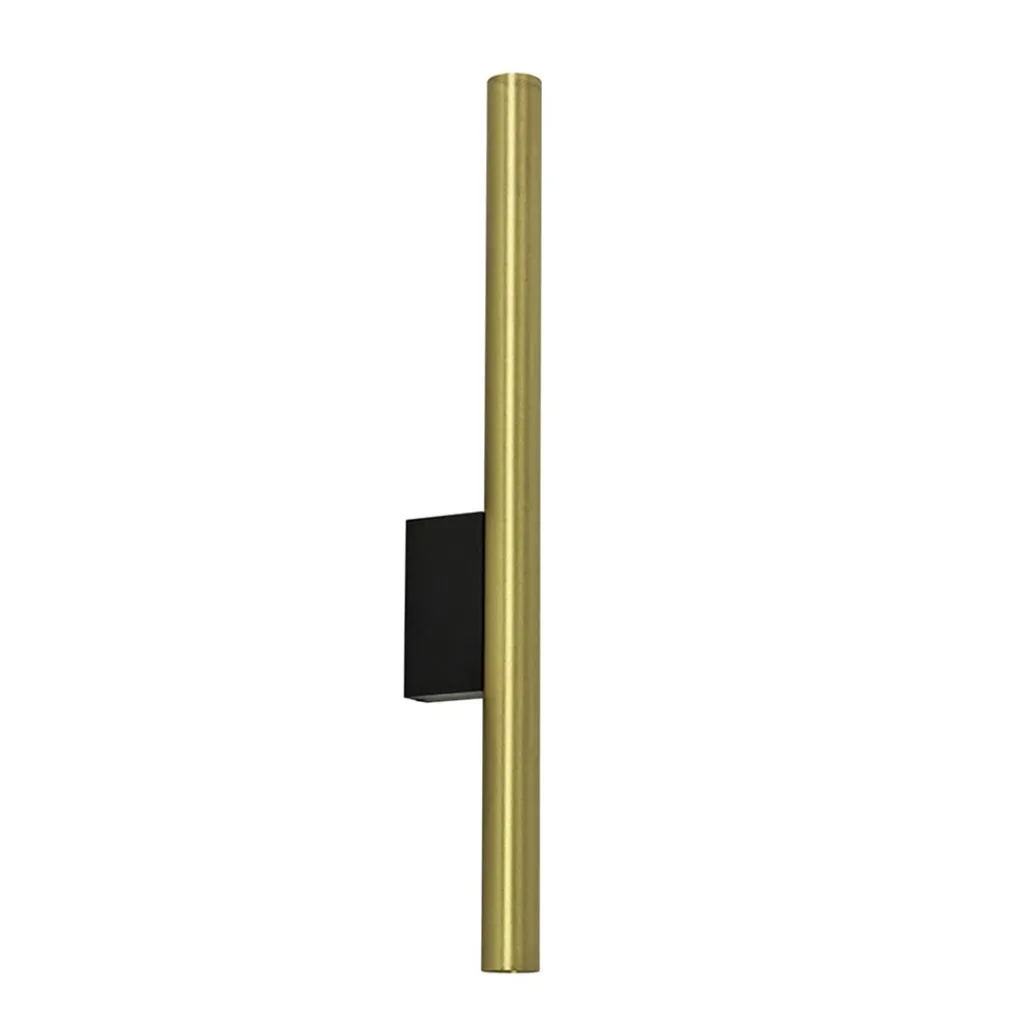 Straluma Smalle wandlamp cilinder zwart met solid brass> Woonkamerlampen|Slaapkamerlampen