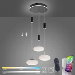 Straluma Smart hanglamp rond 3-lichts dimbaar zwart/opaal> Hanglampen|Smart lampen