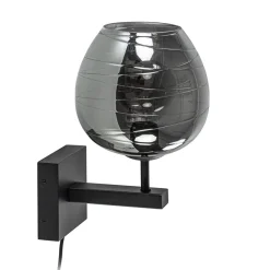 Straluma Smoke glazen wandlamp met zwart inclusief snoer><noscript><img width=