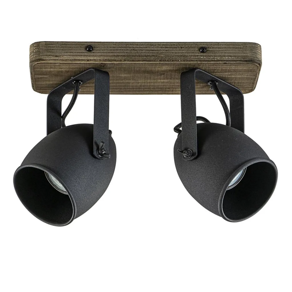 Straluma Spot 2-lichts zwart met hout> Plafondlampen|Opbouwspots