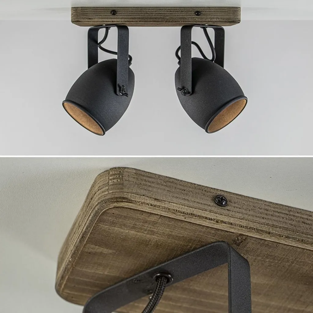 Straluma Spot 2-lichts zwart met hout> Plafondlampen|Opbouwspots