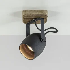 Straluma Spot 1-lichts zwart met hout> Wandlampen|Opbouwspots