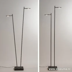 Straluma Staande 2-lichts leeslamp zwart 2xpushdimmer> Vloerlampen|Leeslampen