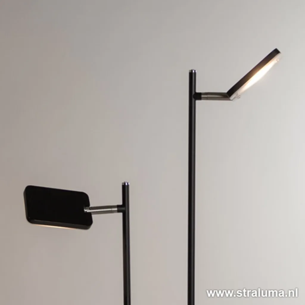 Straluma Staande 2-lichts leeslamp zwart 2xpushdimmer> Vloerlampen|Leeslampen
