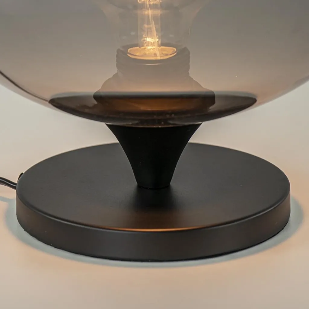 Straluma Stijlvolle tafellamp zwart met smoke/titanium glazen bol> Tafellampen|Luxe Verlichting