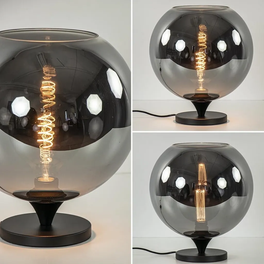 Straluma Stijlvolle tafellamp zwart met smoke/titanium glazen bol> Tafellampen|Luxe Verlichting