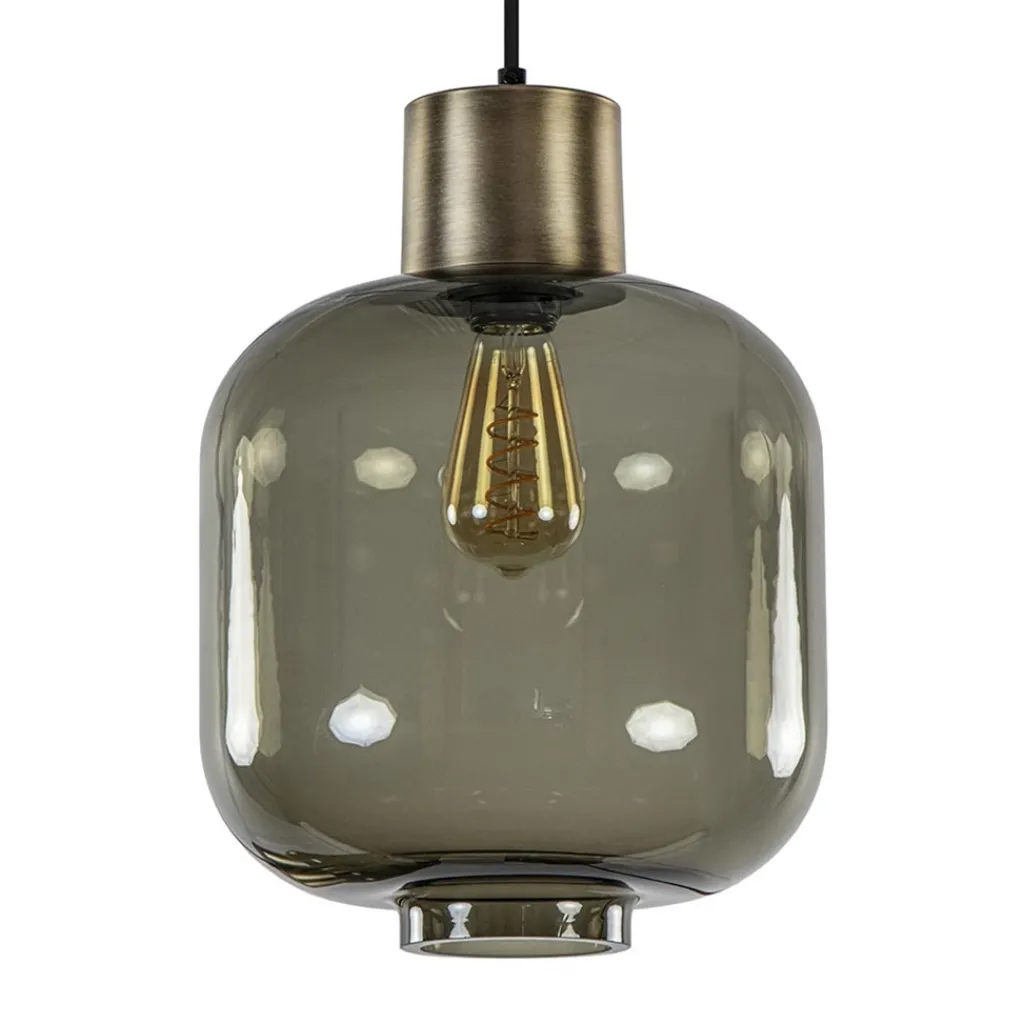 Straluma Stijvolle hanglamp smoke glas met bronzen fitting> Eetkamerverlichting|Hanglampen