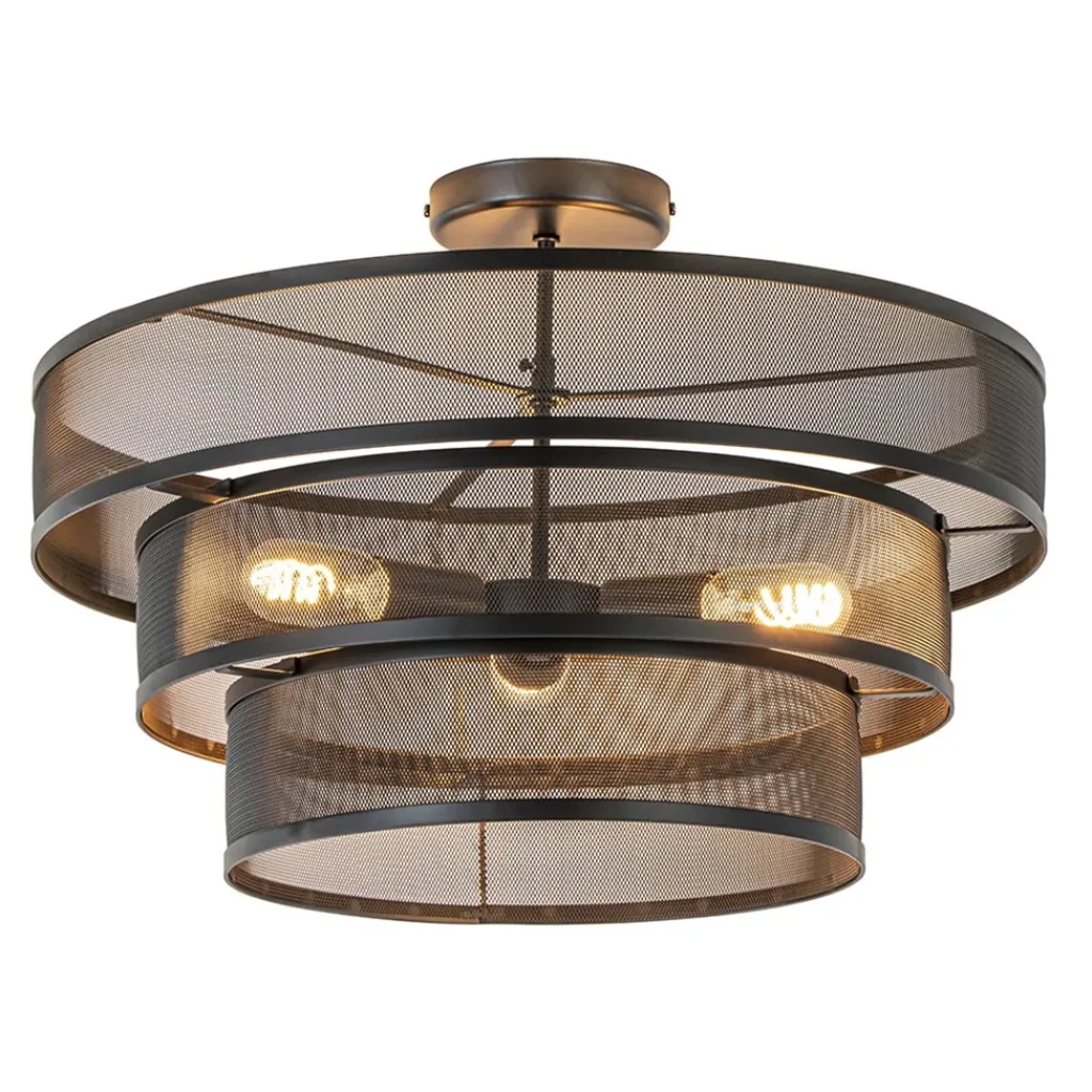 Straluma Stoere ronde plafondlamp mat zwart metaal 56 cm> Keukenverlichting|Plafondlampen