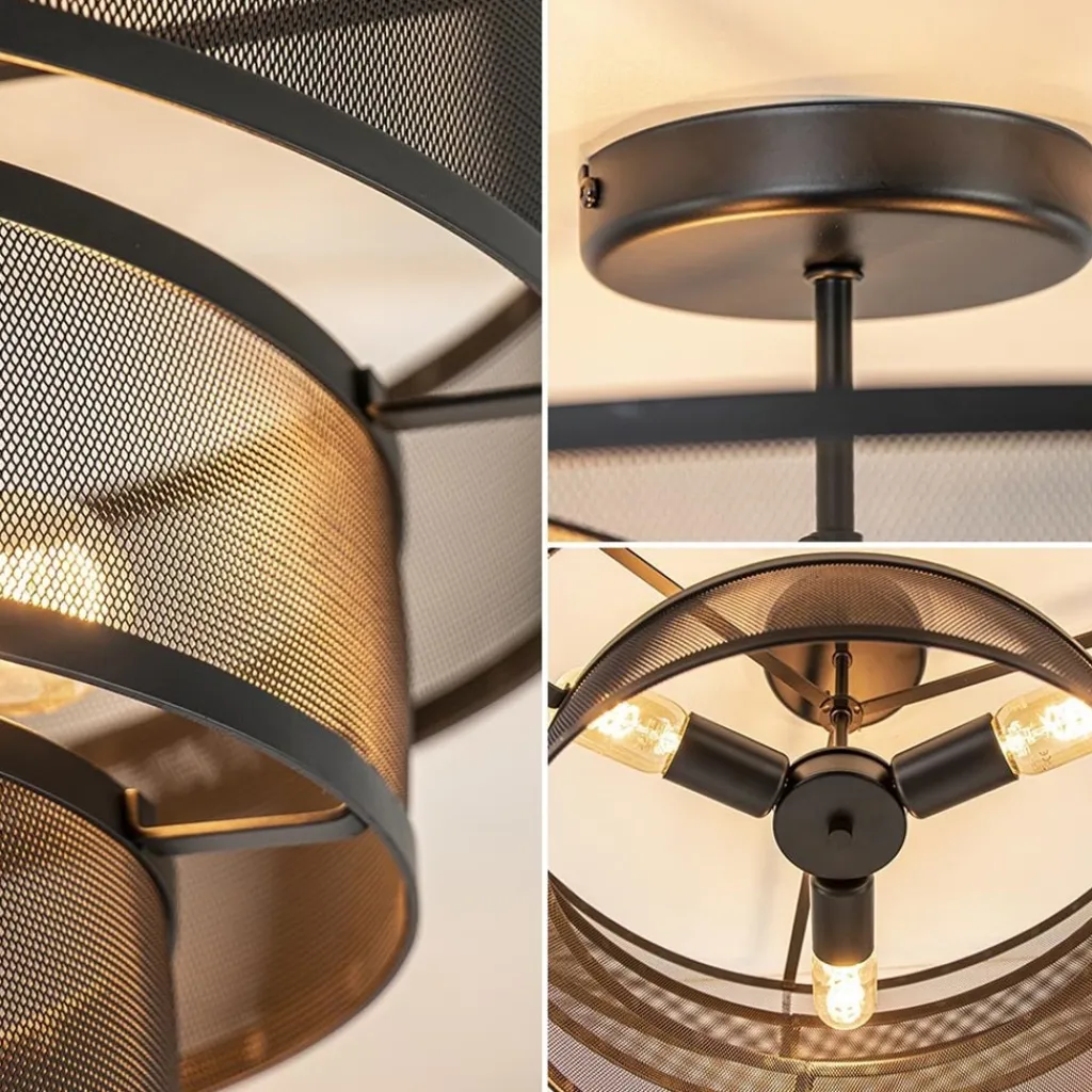 Straluma Stoere ronde plafondlamp mat zwart metaal 56 cm> Keukenverlichting|Plafondlampen