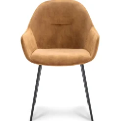 Straluma Stoffen armstoel cognac met zwarte pootjes> Eetkamerstoelen