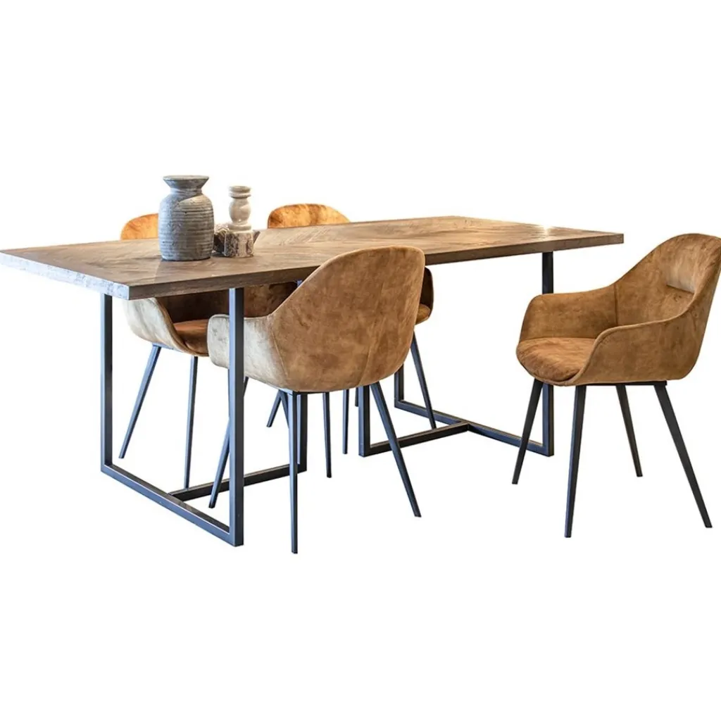 Straluma Stoffen armstoel cognac met zwarte pootjes> Eetkamerstoelen