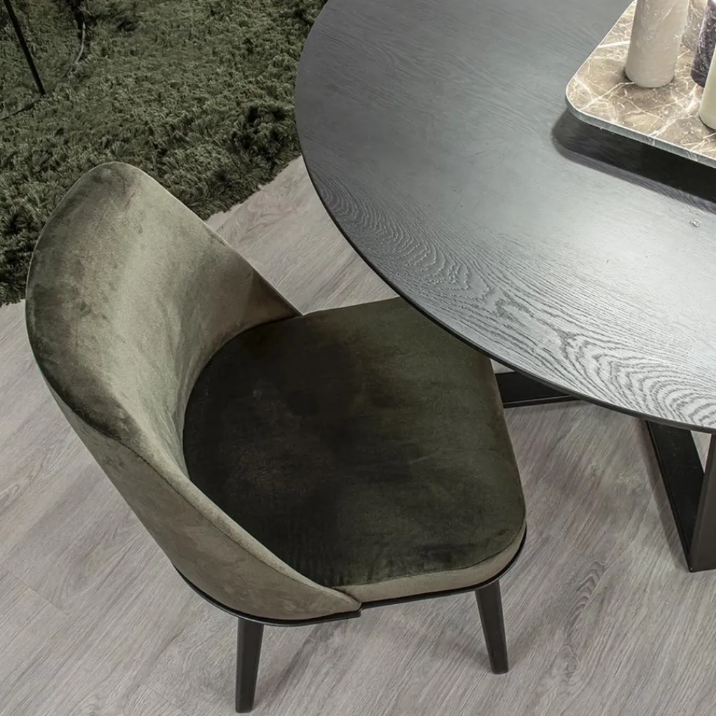 Straluma Stoffen eetkamerstoel groen met zwarte houten poot> Eetkamerstoelen