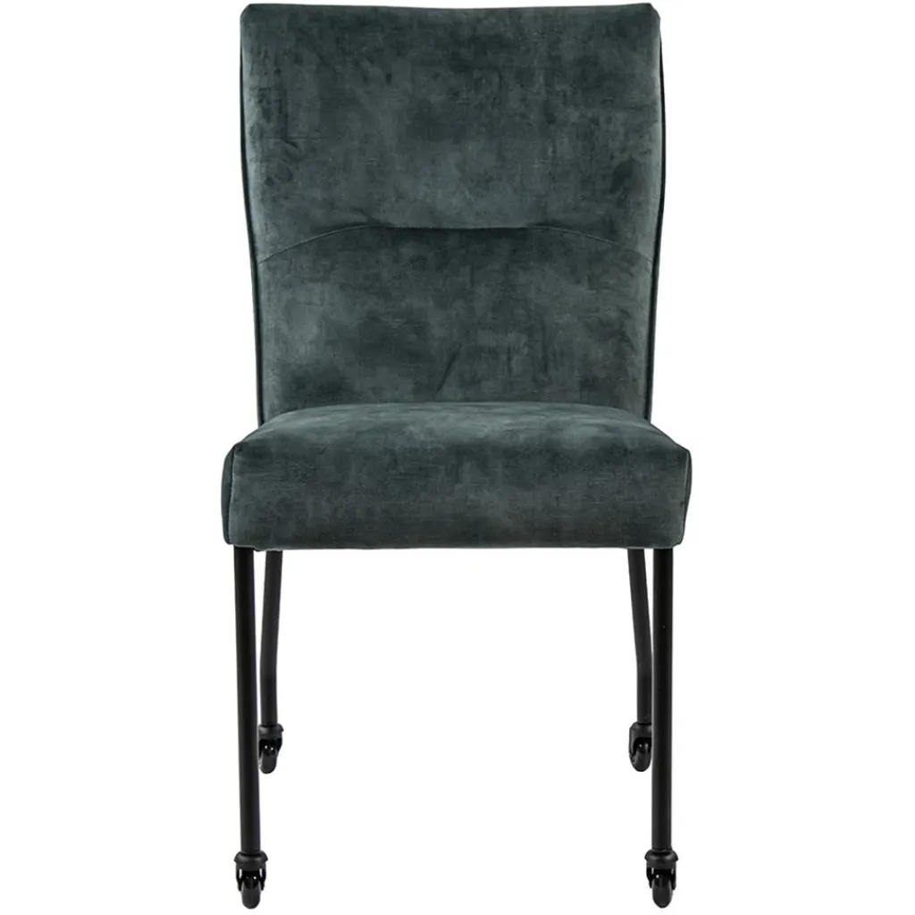 Straluma Stoffen eetkamerstoel met zwarte poot en wieltjes> Eetkamerstoelen