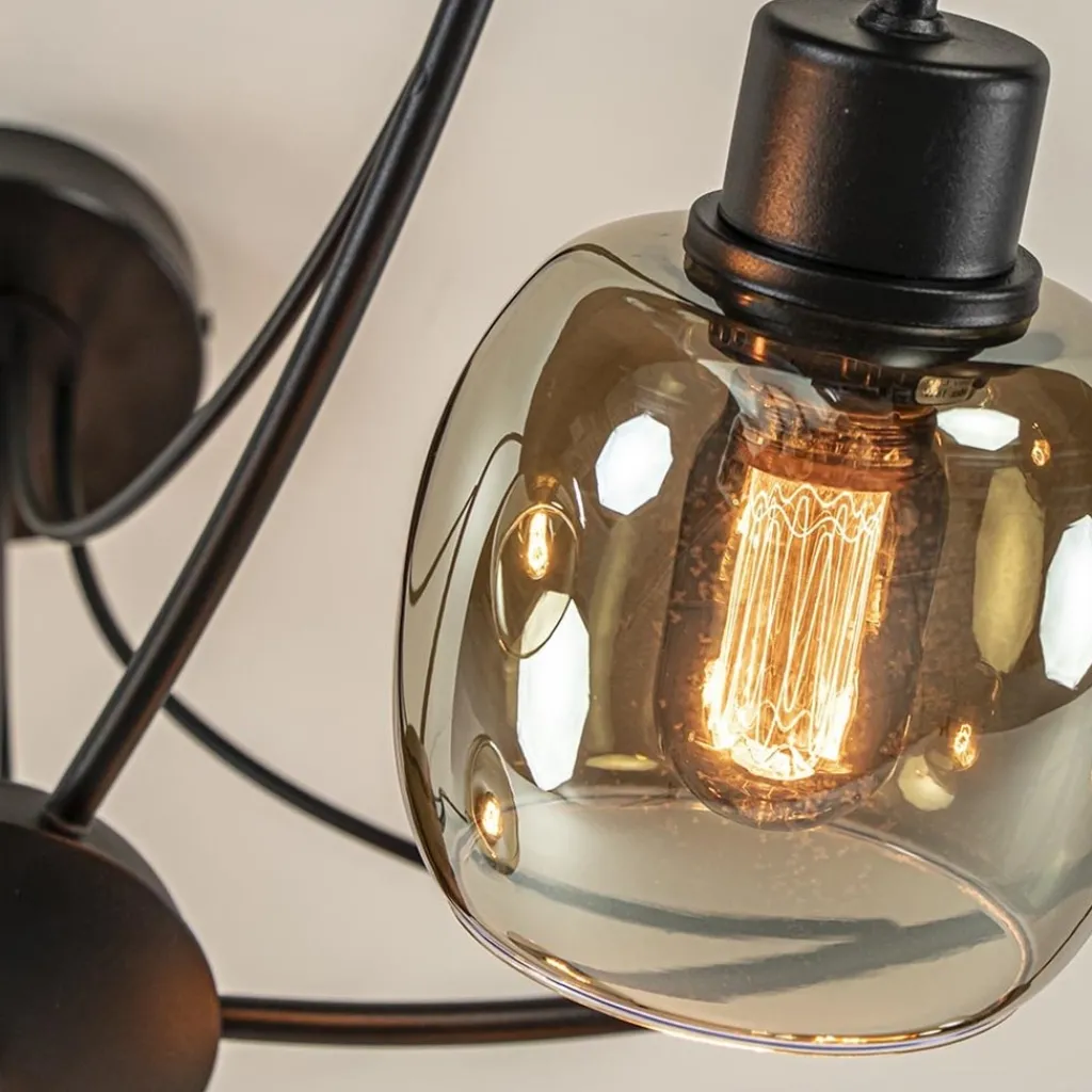 Straluma Strak klassieke 5-lichts plafondlamp met smoke glazen kappen> Plafondlampen|Klassieke Verlichting