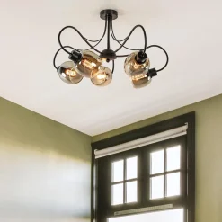 Straluma Strak klassieke 5-lichts plafondlamp met smoke glazen kappen><noscript><img width=