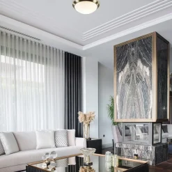 Straluma Strak klassieke plafonnière brons met mat wit glas><noscript><img width=