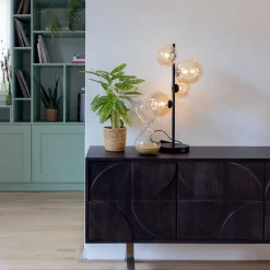 Straluma Strak klassieke tafellamp zwart met amber glas><noscript><img width=