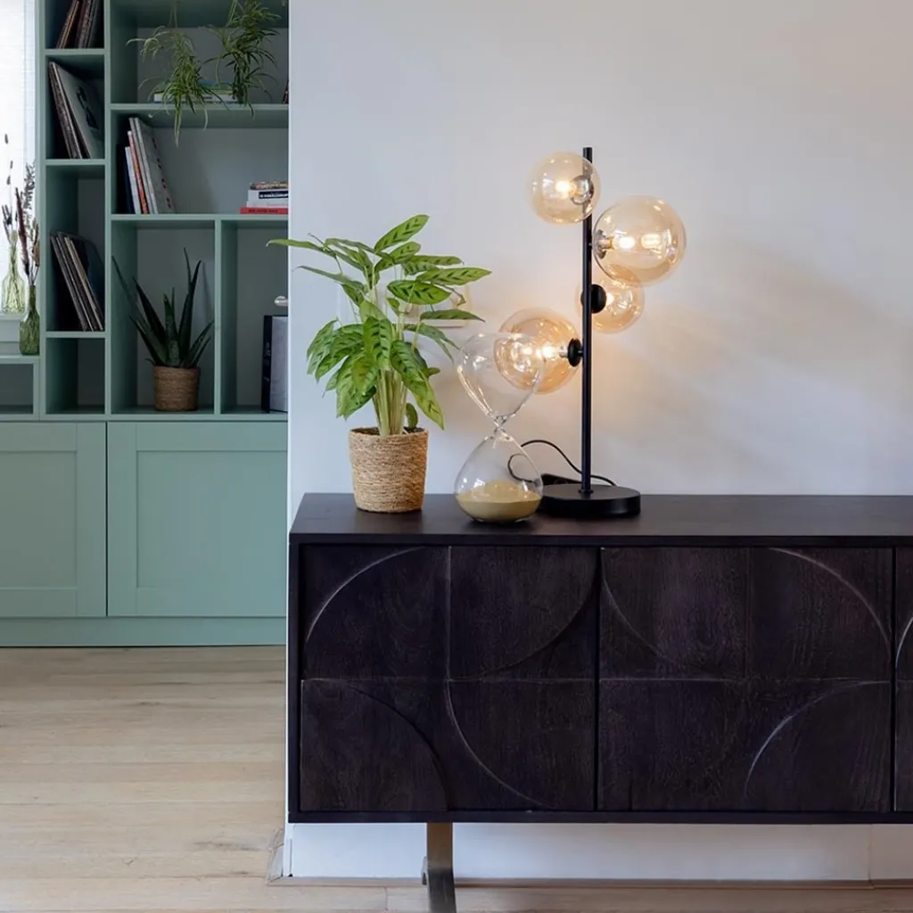 Straluma Strak klassieke tafellamp zwart met amber glas> Woonkamerlampen|Slaapkamerlampen