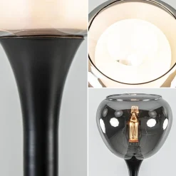 Straluma Strak klassieke tafellamp zwart met smoke glazen kap><noscript><img width=