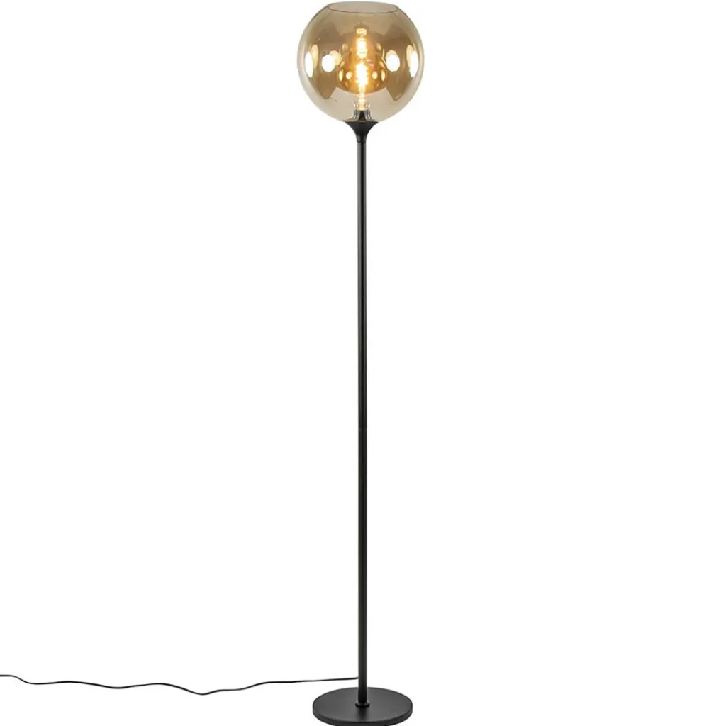 Straluma Strak klassieke vloerlamp zwart met amber glas 30 cm> Vloerlampen|Klassieke Verlichting