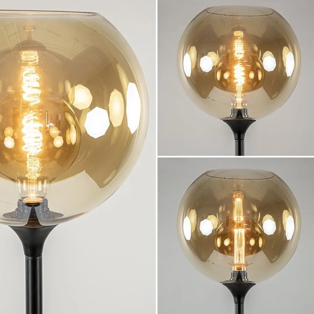 Straluma Strak klassieke vloerlamp zwart met amber glas 30 cm> Vloerlampen|Klassieke Verlichting