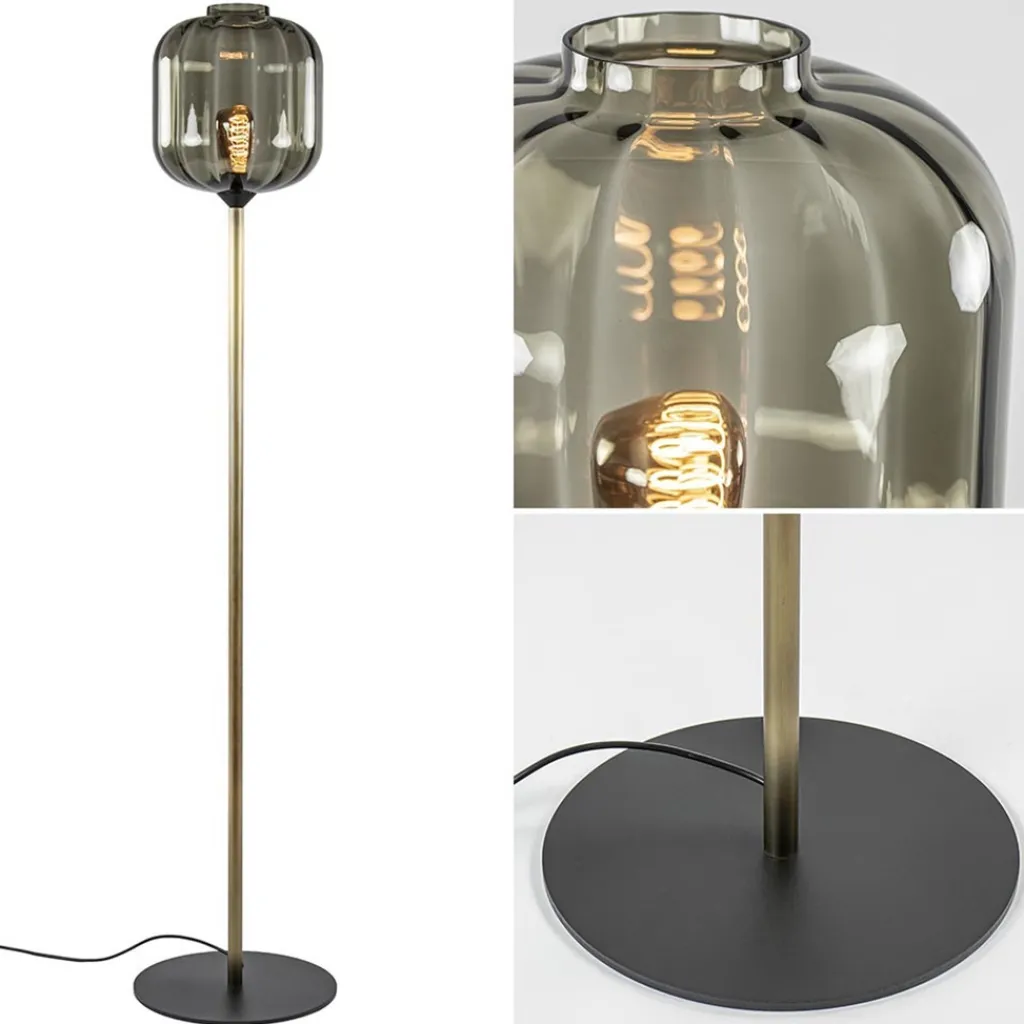 Straluma Strak klassieke vloerlamp brons met zwart en smoke glas> Vloerlampen|Klassieke Verlichting