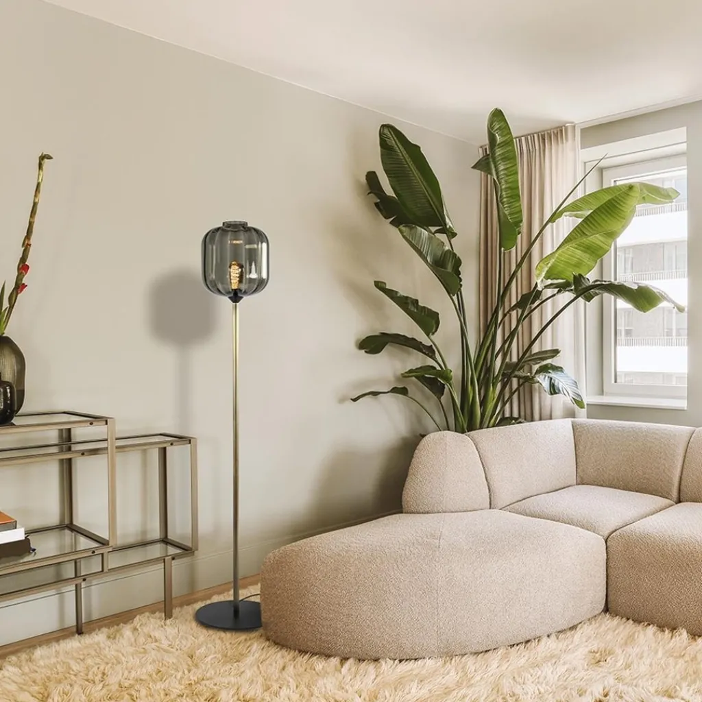 Straluma Strak klassieke vloerlamp brons met zwart en smoke glas> Vloerlampen|Klassieke Verlichting