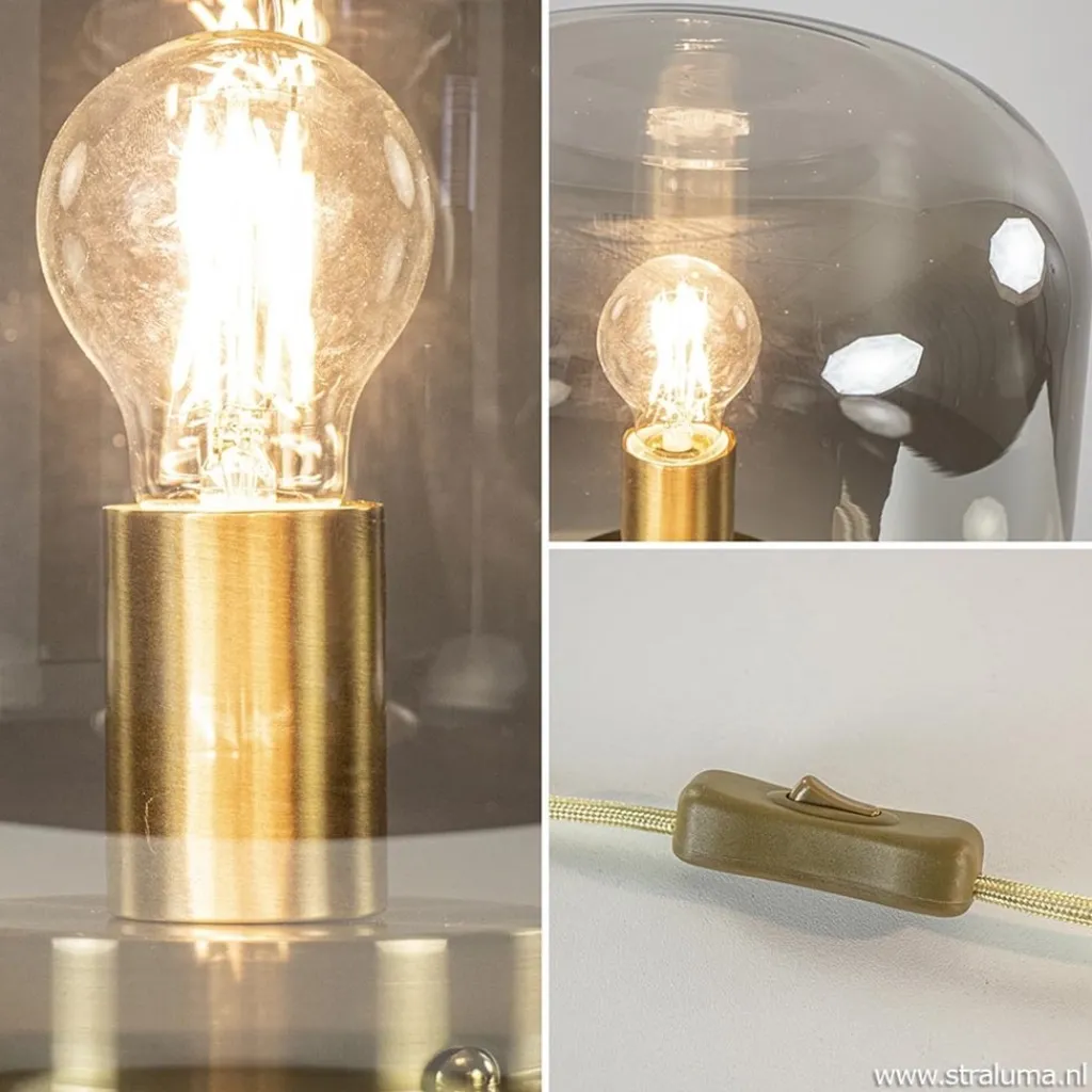 Straluma Tafellamp Arturan brons met smoke glazen kap> Light and Living|Woonkamerlampen
