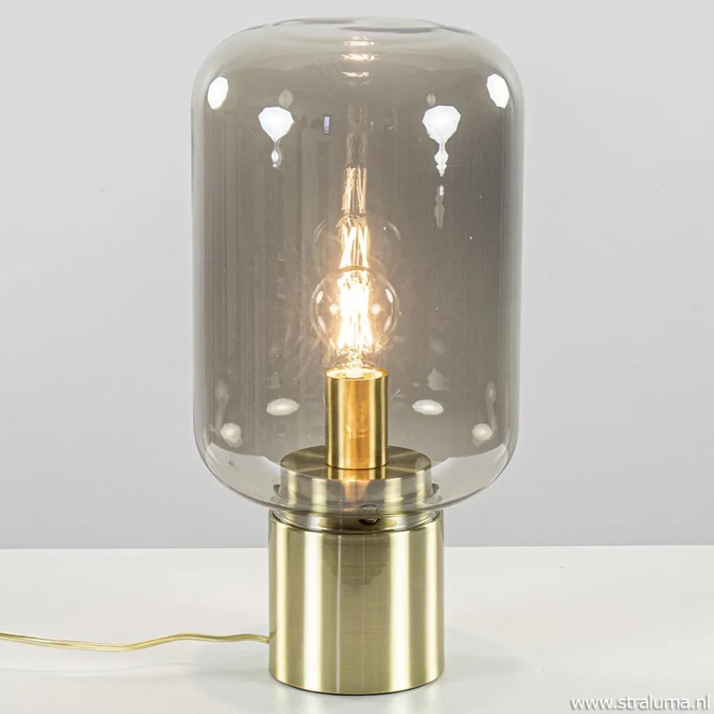 Straluma Tafellamp Arturan messing + smoke glas> Tafellampen|Light and Living