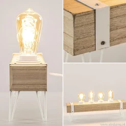 Straluma Tafellamp houten balk met witte pootjes 4-lichts exclusief lichtbron><noscript><img width=
