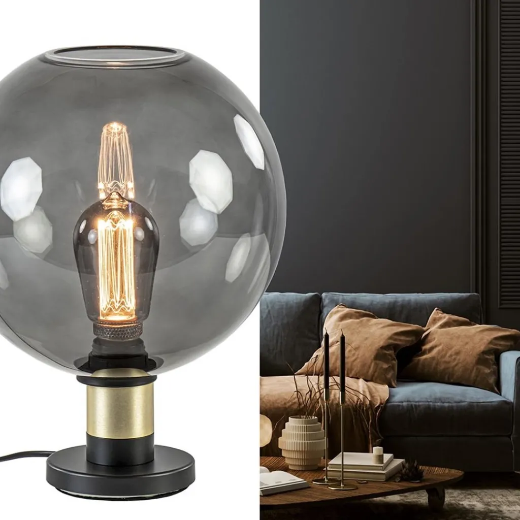 Straluma Tafellamp Lazise 25cm zwart/smoke/goud> Tafellampen|Klassieke Verlichting