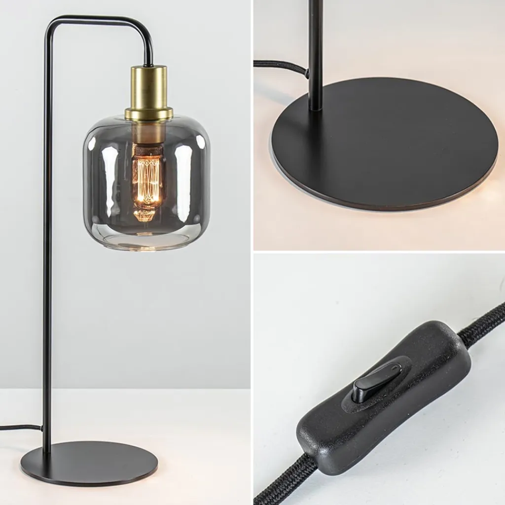 Straluma Tafellamp Lekar zwart/brons met smoke glazen kap> Light and Living|Woonkamerlampen