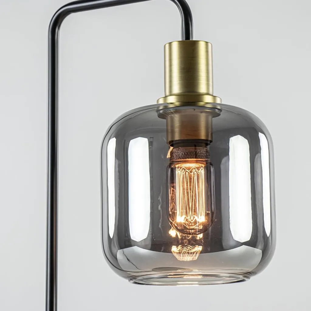 Straluma Tafellamp Lekar zwart/brons met smoke glazen kap> Light and Living|Woonkamerlampen